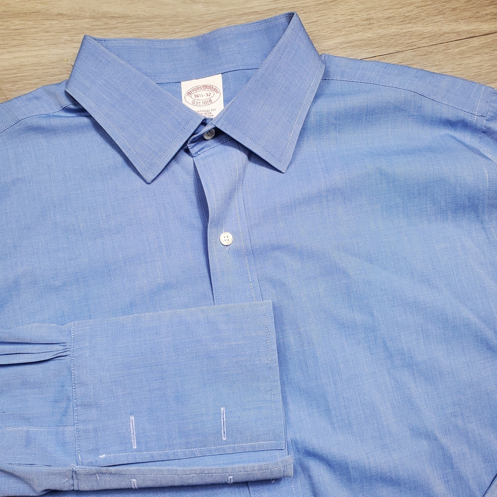 Brooks Brothers Mens 16.5 32 Blue Dress Shirt Non Iron 100% Cotton